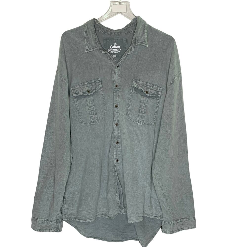 Cotton Natural 100% Cotton Long Sleeve Button Front Shirt XXXL Gray